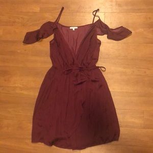 peep shoulder matron silk party dress